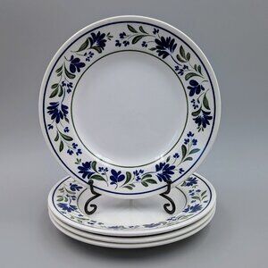 Vintage Churchill England "Salzburg" Blue Floral & Green Leaf Plates – Set of 4